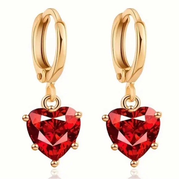 3pcs Shiny Red Heart Jewelry Set, Classic Glass Heart Necklace and Earrings, - Picture 6 of 6